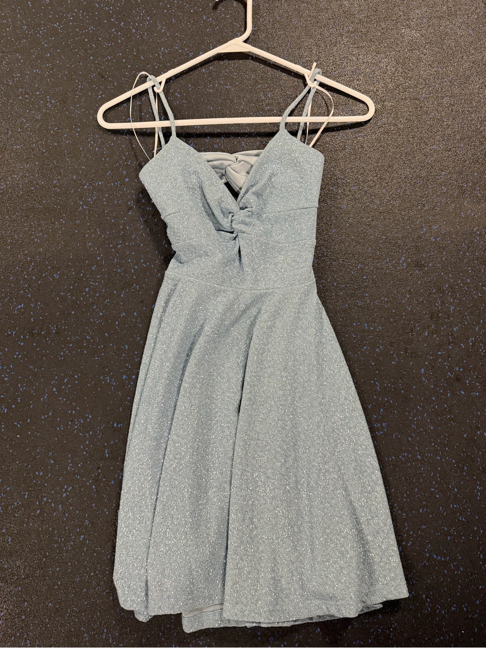 Windsor Sparkle Twist Front Mini Dress in Light Blue